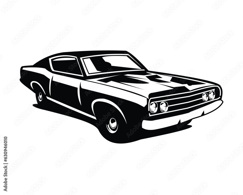 ford cobra torino car silhouette. appear from the side with an elegant style. premium vector design. isolated white background. Best for logo, badge, emblem, icon, sticker design. antique car industry