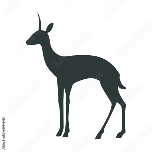 Black silhouette of gazelle standing vector illustration. Drawing of silhouette of savannah animal in profile isolated on white background. Wildlife  nature  savanna  fauna concept