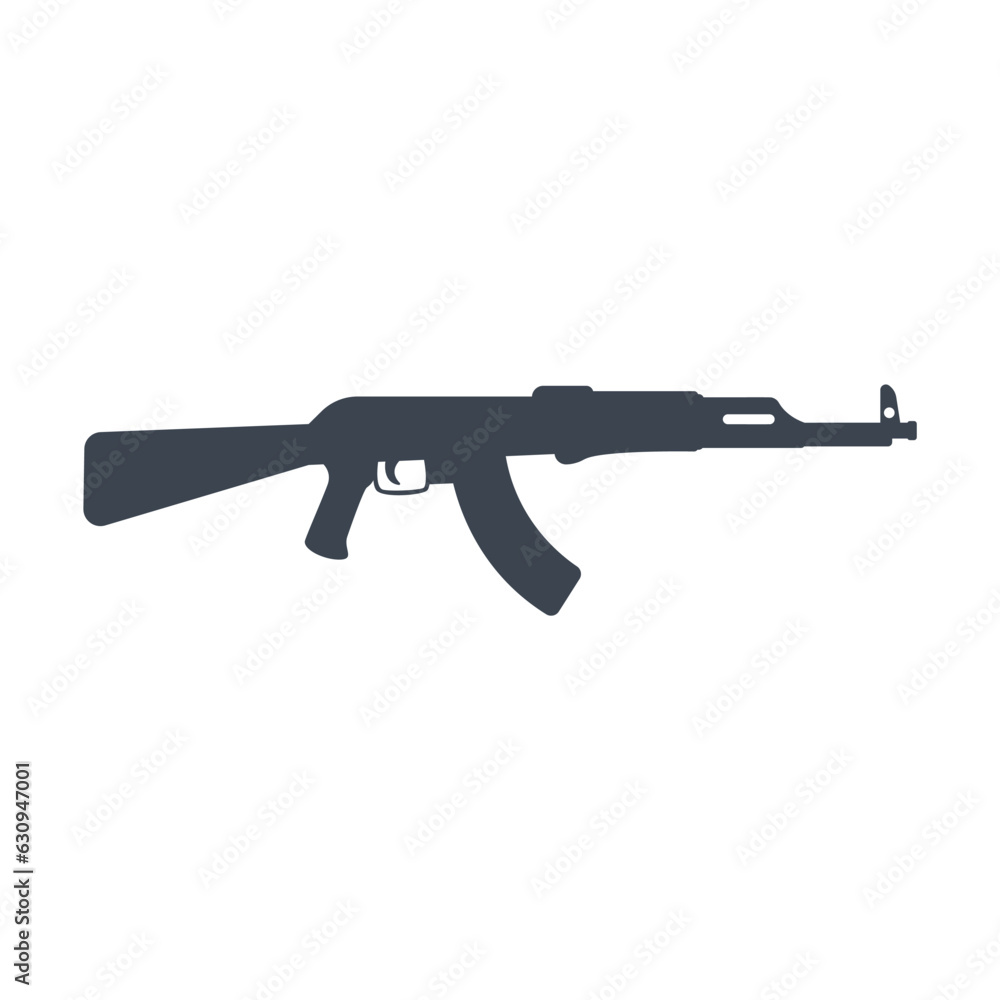 Silhouette of kalashnikov rifle vector. Drawing of gun, rifle on white background. Weapons, military concept