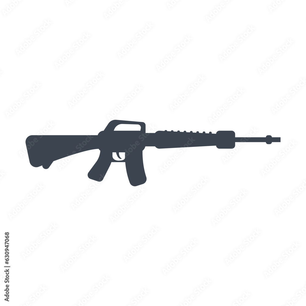 Black rifle silhouette vector illustration. Cartoon drawing of police or military firearm weapon for games isolated on white background. Weapons, military concept