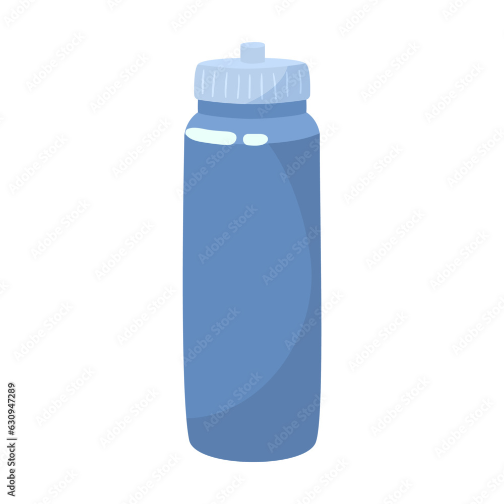 Blue water bottle for fitness vector illustration. Cartoon drawing of plastic bottle for workout activities isolated on white background. Healthy lifestyle, sports concept Blue water bottle for fitness vector illustration. Cartoon drawing of plastic bottle for workout activities isolated on white background. Healthy lifestyle, sports concept