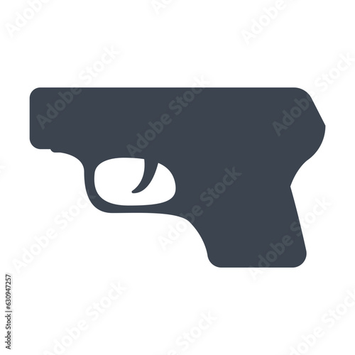 Gun or machine pistol silhouette vector illustration. Cartoon drawing of firearm or explosive weapon for games isolated on white background. Weapons, military concept