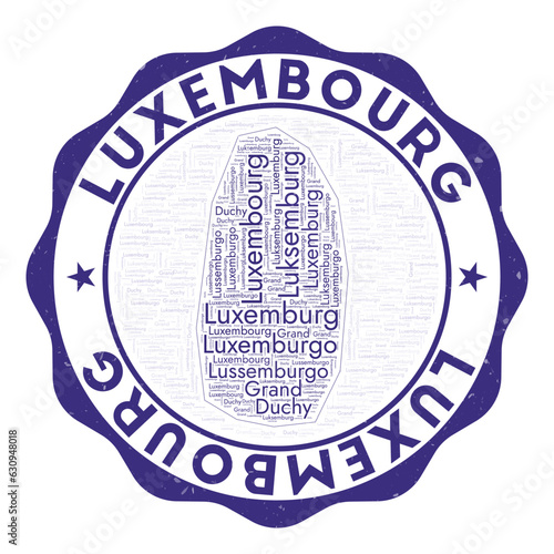 Luxembourg logo. Astonishing country badge with word cloud in shape of Luxembourg. Round emblem with country name. Elegant vector illustration.