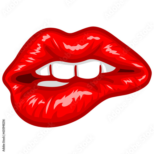 Red Lips Biting Sexy Lip Pop Art Vector Illustration Design