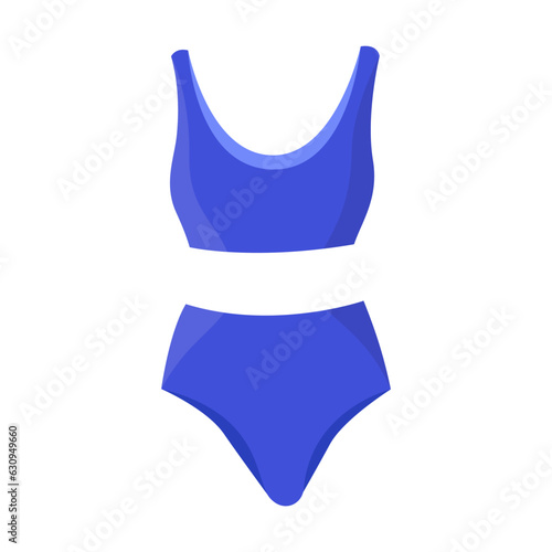 Blue female swimsuit vector illustration. Blue women bathing suit on white background. Holiday, summer, swimming concept