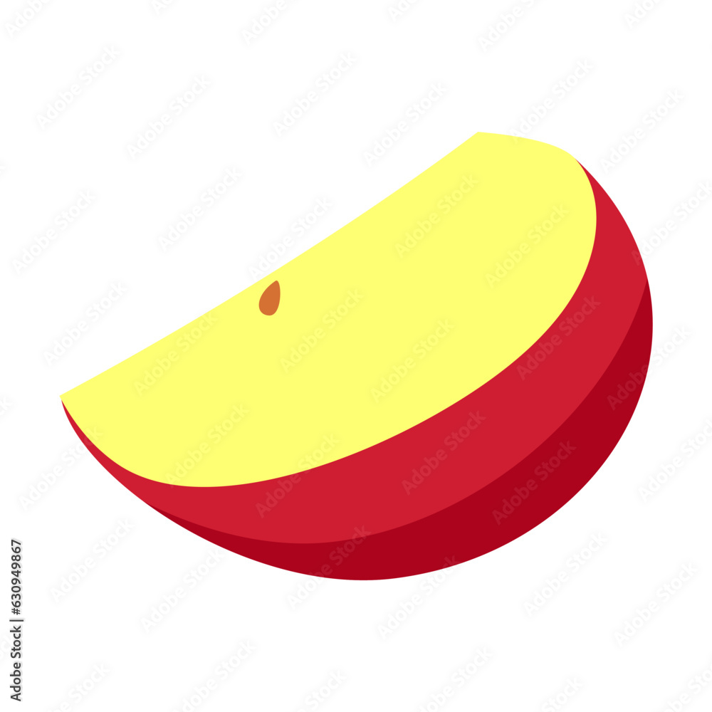Red apple slice vector illustration. Cartoon drawing of cut fresh fruit, apple slice isolated on white background. Nature, food, fruit, diet concept Red apple slice vector illustration. Cartoon drawing of cut fresh fruit, apple slice isolated on white background. Nature, food, fruit, diet concept