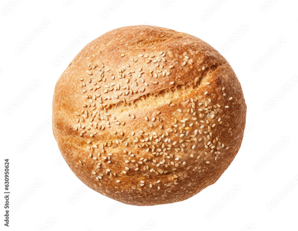 Loaf of round bread isolated on transparent background, top view Loaf of round bread isolated on transparent background, top view