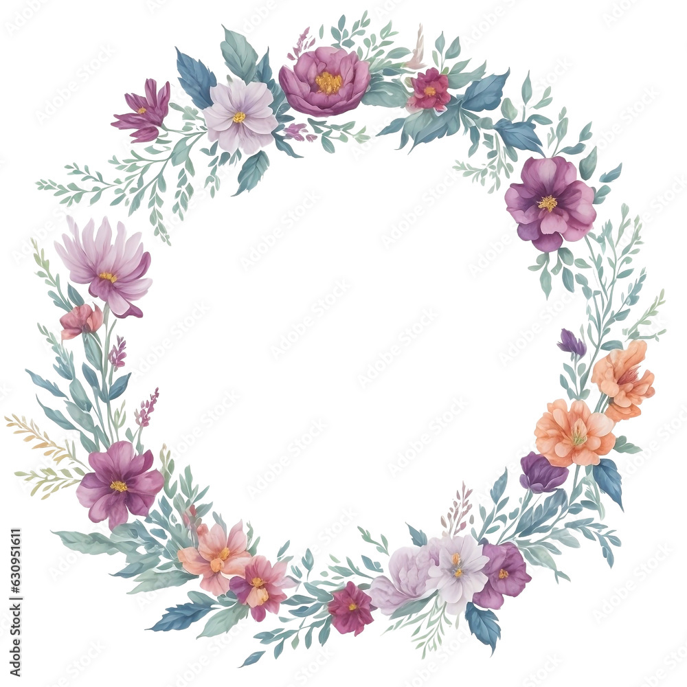Purple Pink Flower Wreath Watercolor Style Purple Pink Flower Wreath Watercolor Style