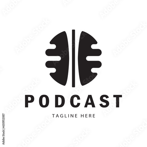 podcast logo with microphone and earphone audio, radio waves. for studio, talk show, chat, information sharing, interview, multimedia and web.