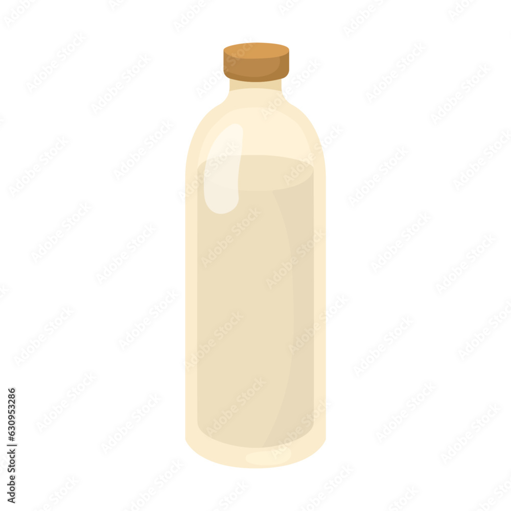 Oil glass bottle vector illustration. Cartoon drawing of cooking oil or milk, white liquid in bottle isolated on white background. Organic food, culinary concept Oil glass bottle vector illustration. Cartoon drawing of cooking oil or milk, white liquid in bottle isolated on white background. Organic food, culinary concept