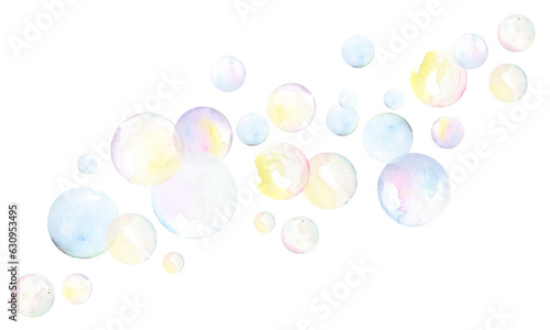 Colorful Soap bubbles isolated watercolor illustration