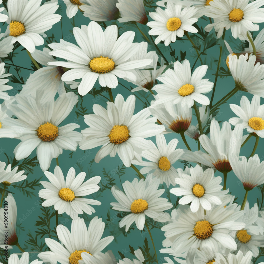 Fototapeta premium Daisy Pattern Seamless Background, generative with Ai