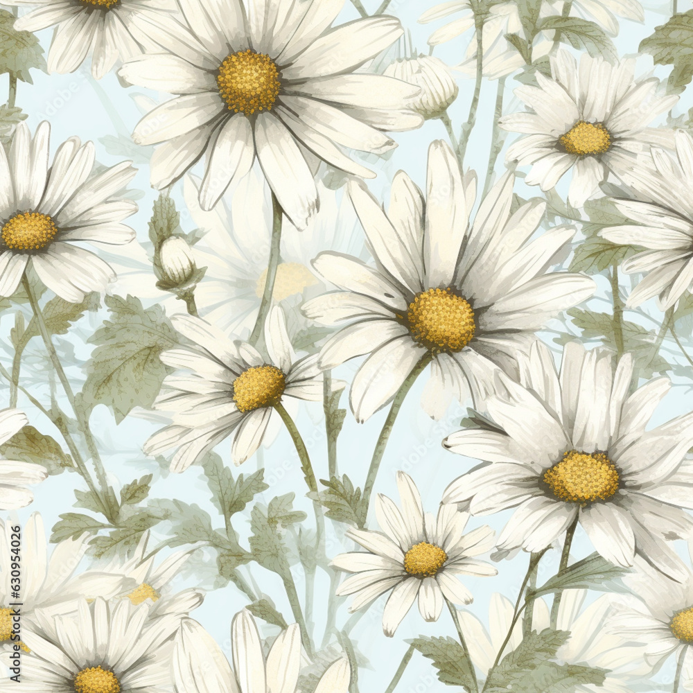 Fototapeta premium Daisy Pattern Seamless Background, generative with Ai