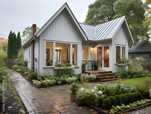 a small single family house with tiny modern touches white background. Generative AI