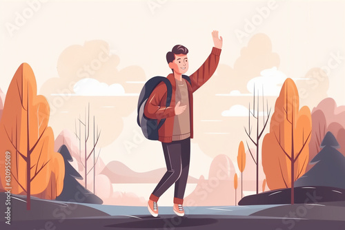 Generative AI. High school student with backpacks go to school. Schoolboy with school backpacks go to school. Back to school. © Anastasiia