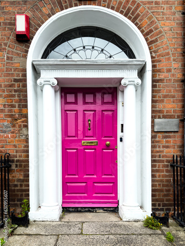 A famous pink painted Georgian door in Dublin, Ireland © Hein van Tonder