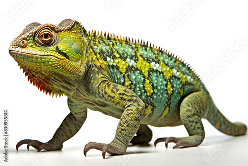 Chameleon isolated on white background   Front view   Studio shot