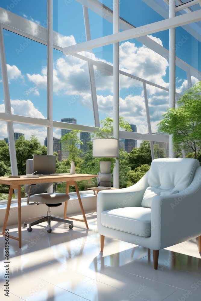 Fototapeta premium Bright modern white office. Generative AI