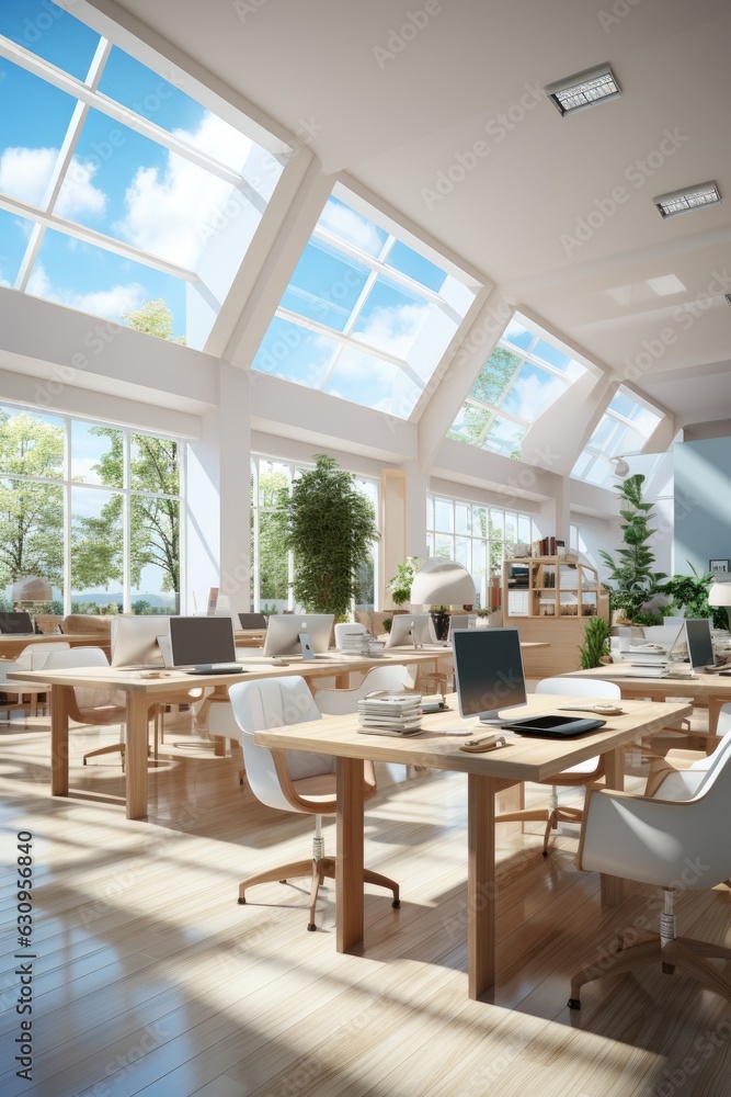 Bright modern white office. Generative AI