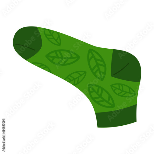 Colorful socks with leaves design vector illustration. Drawing of green socks with tree leaf print for adults and children isolated on white background. Fashion, accessory, clothes concept