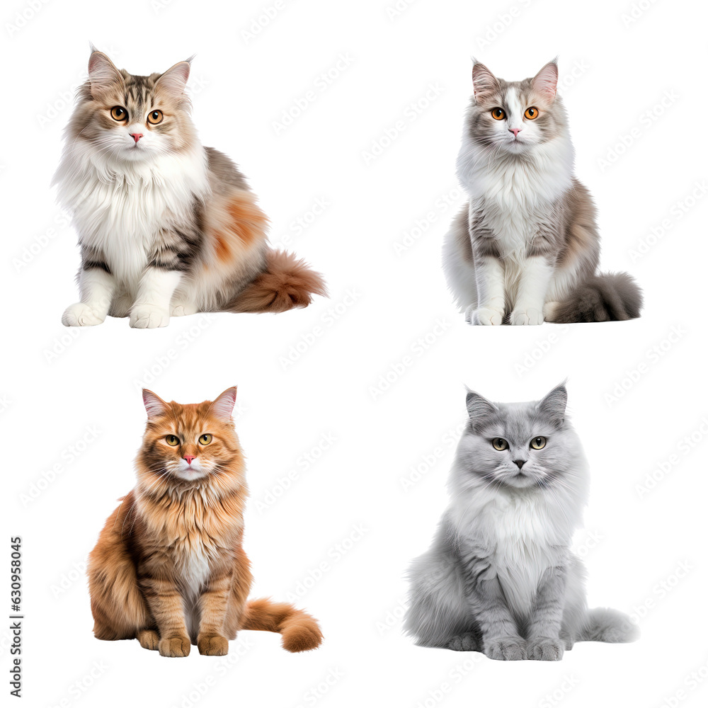 Beautiful cute cat collection isolated on transparent background
