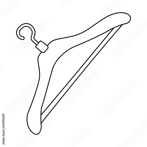 Black outline of wooden clothes hanger vector illustration. Doodle of hanger for hanging clothing in wardrobe, closet or rack on white background. Fashion, charity, accessories concept