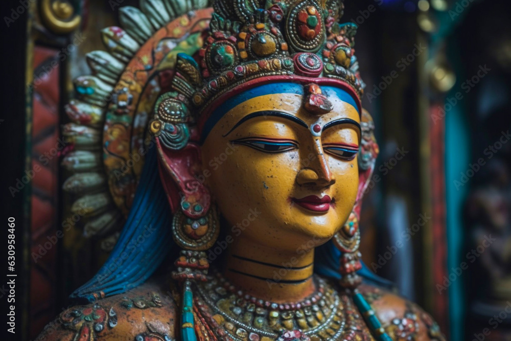 Saraswati devi Goddess, Happy Vasant Panchami Indian festival, Goddess Maa Saraswati, Indian God. Close-up of colorful statue of vishnu hindu god in temple. Created with Generative AI Technology. Saraswati devi Goddess, Happy Vasant Panchami Indian festival, Goddess Maa Saraswati, Indian God. Close-up of colorful statue of vishnu hindu god in temple. Created with Generative AI Technology.