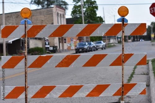 Orange and White Barricade Blocking Road in Burlington, Wisconsin
