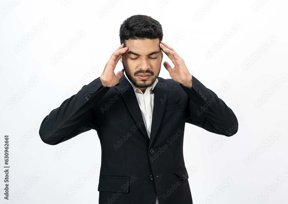 Depressed stressed. Young asian businessman on isolated white background. Angry middle aged Indian businessman in office uniform. Depressed stressed. Young asian businessman on isolated white background. Angry middle aged Indian businessman in office uniform.