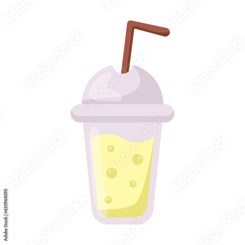 Lemonade in cup with straw vector illustration. Cartoon drawing of plastic cup with fresh cocktail for summer isolated on white background. Desserts, refreshment concept