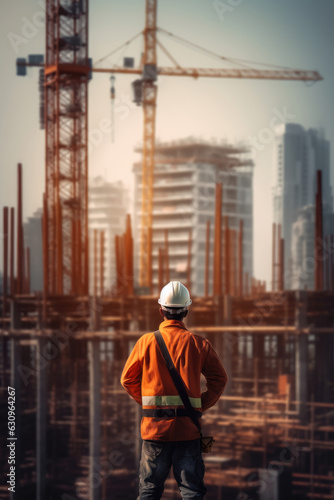 A civil engineer standing at the construction site. Generative AI.