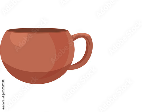 Brown ceramic teacup vector illustration. Cartoon drawing of cup for tea or coffee isolated on white background. Kitchenware, pottery, teatime concept