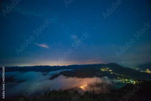 Galactic Serenity  Nighttime Skyline at the Mountain Summit. The starry sky in summer on the top of the mountain in New Taipei City.