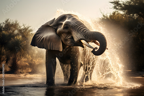 An elephant spraying water with its trunk