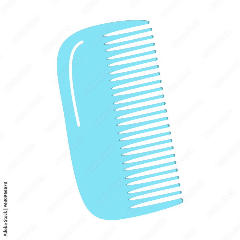 Blue hair comb vector illustration. Cartoon drawing of brush for hair, hairdresser equipment isolated on white background. Beauty, accessories, fashion concept Blue hair comb vector illustration. Cartoon drawing of brush for hair, hairdresser equipment isolated on white background. Beauty, accessories, fashion concept
