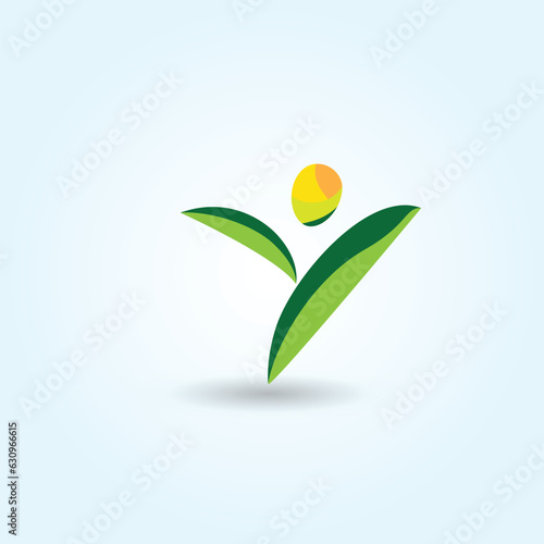 Health care modern logo featuring a nature-inspired leaf figure icon, environmental green. Perfect for eco-friendly and environmentally conscious brands and businesses. Vector icon logo