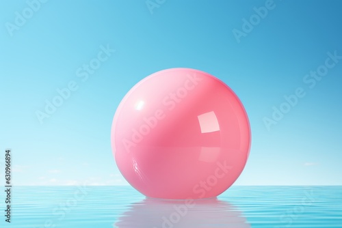 Pink Beach Ball On An Isolated Blue Background  Generative AI