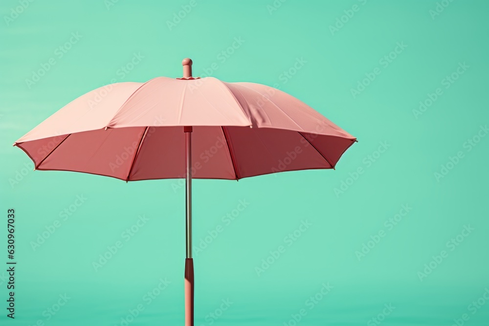 Pink Beach Umbrella On An Isolated Green Background, Generative AI