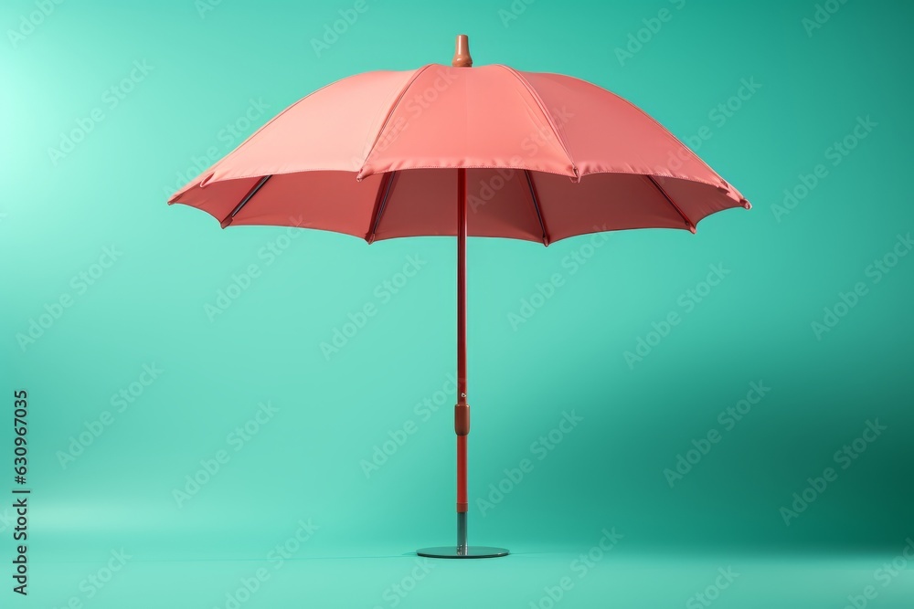 Pink Beach Umbrella On An Isolated Green Background, Generative AI