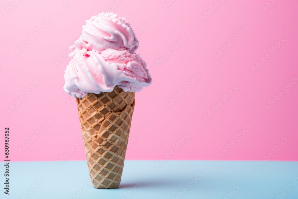 Pink Ice Cream Cone On An Isolated Pink Background, Generative AI Pink Ice Cream Cone On An Isolated Pink Background, Generative AI