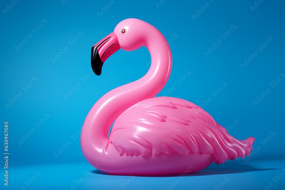 Pink Inflatable Flamingo On An Isolated Blue Background, Generative AI Pink Inflatable Flamingo On An Isolated Blue Background, Generative AI