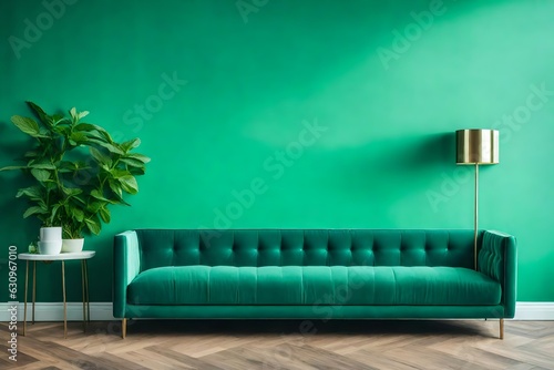green sofa in a room. AI-Generated © Muhammad