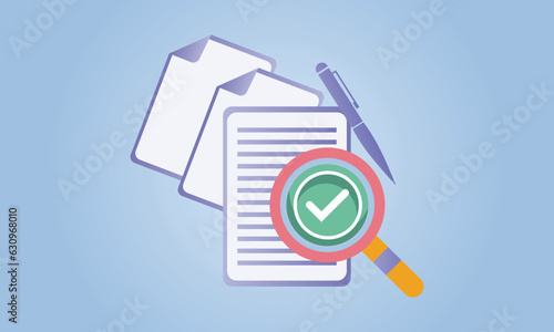 Business Audit Plan concept, proven success, review service, review process and investment risks.on blue background.Vector Design Illustration.