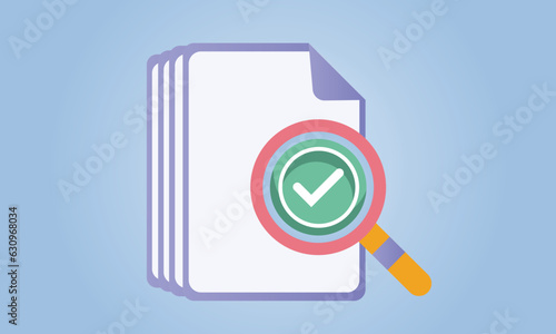 easy assessment icon with cartoon loupe. concept of consulting service or management for auditor and investigation process.on blue background.Vector Design Illustration.