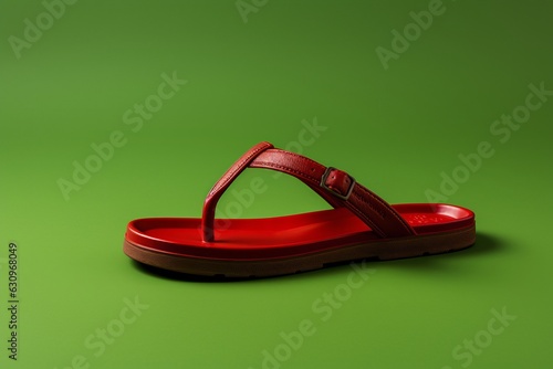 Red Flip Flop On An Isolated Green Background, Generative AI