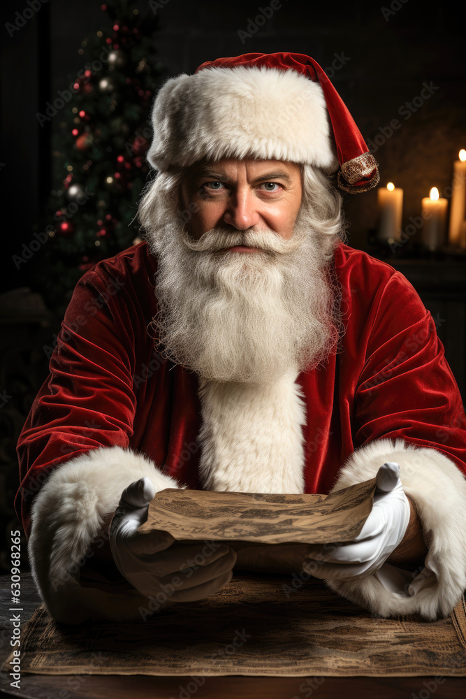Santa claus hands holding a letter. Generative AI Santa claus hands holding a letter. Generative AI