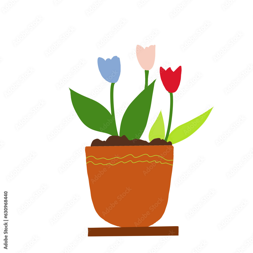 The flowers are in cute pots. The flowers are in cute pots.