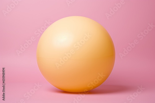Yellow Beach Ball On An Isolated Pink Background, Generative AI