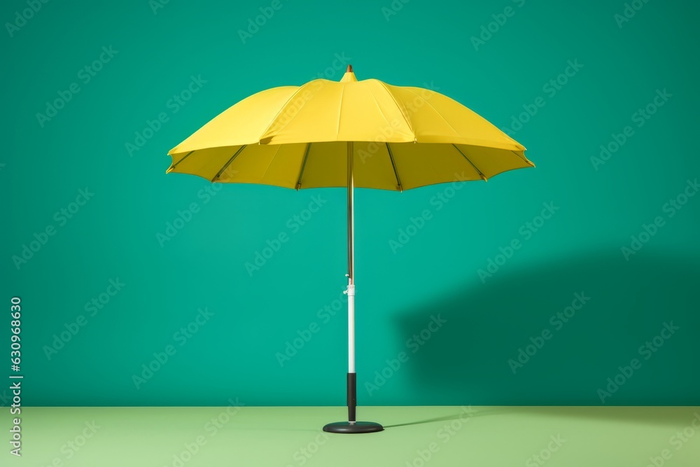 Yellow Beach Umbrella On An Isolated Green Background, Generative AI