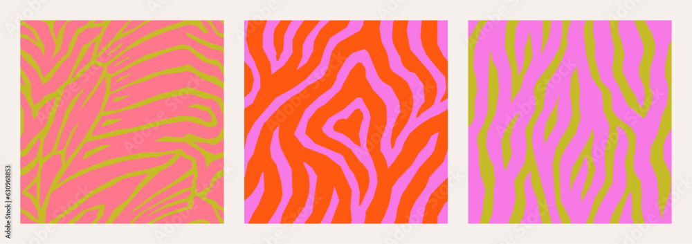 Bright Zebra and Butterfly Wings Seamless Patterns Set in Trendy Radiant Red, Cyber Lime and Pink Colors. Bright Zebra and Butterfly Wings Seamless Patterns Set in Trendy Radiant Red, Cyber Lime and Pink Colors.